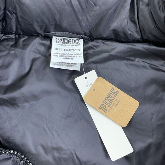 NWT Victoria's Secret Pink Crop Puffer Sleeveless Vest Black - Picture 9 of 11